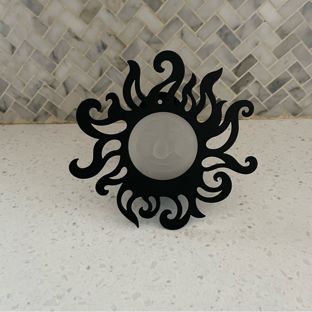 Sun & Moon Tea Light Candle Holder Sconce Black Metal with Glass Celestial